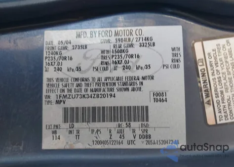 2004 Ford Explorer Nbx/Xlt z USA, uszkodzony, nr VIN 1FMZU73K34ZB20194